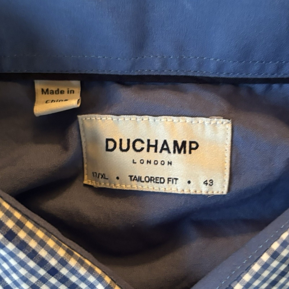 Duchamp London Blue Plaid Long Sleeve Men's Shirt Size XL 43 17 - Picture 6 of 9